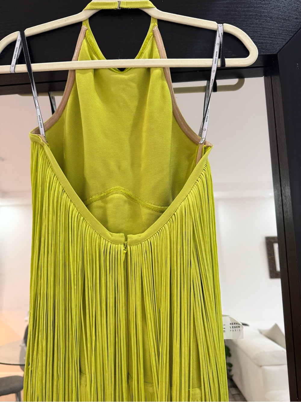New Herve Leger Neon Lime Fringe Halter Midi Dress - Picture 10 of 12